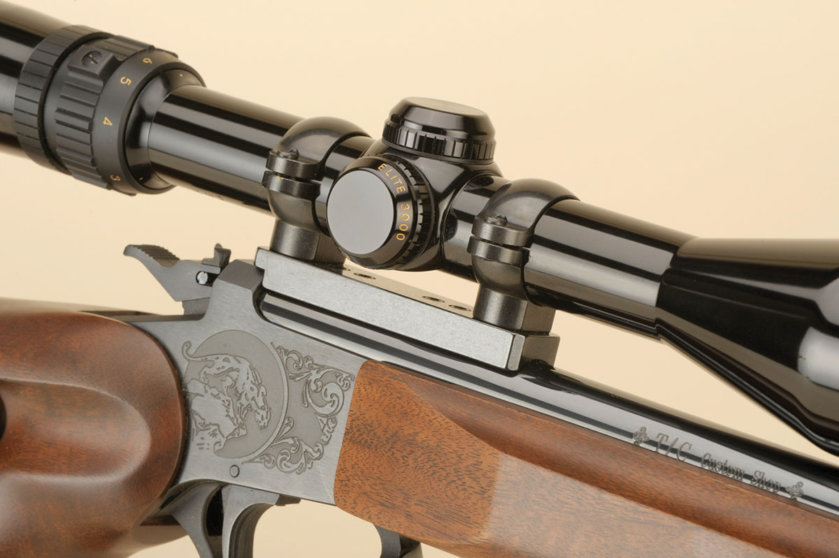 The Thompson/Center Contender is shown with the Leupold one-piece base and rings for convenient scope mounting.